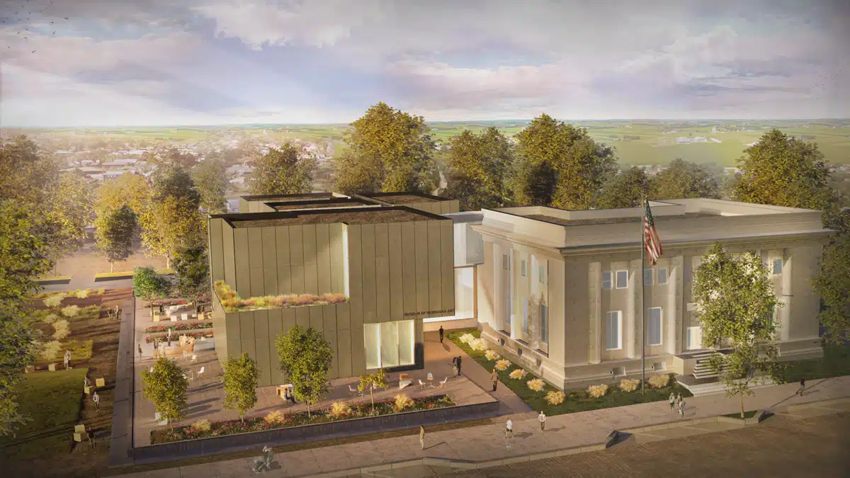 Designed by BVH Architects, ‘MONA’ draws heavily “on the established visual language of the region” with mass timber “carefully selected to ensure the museum’s legacy of beauty and sustainability.” (Photo Credit: City of Nebraska)