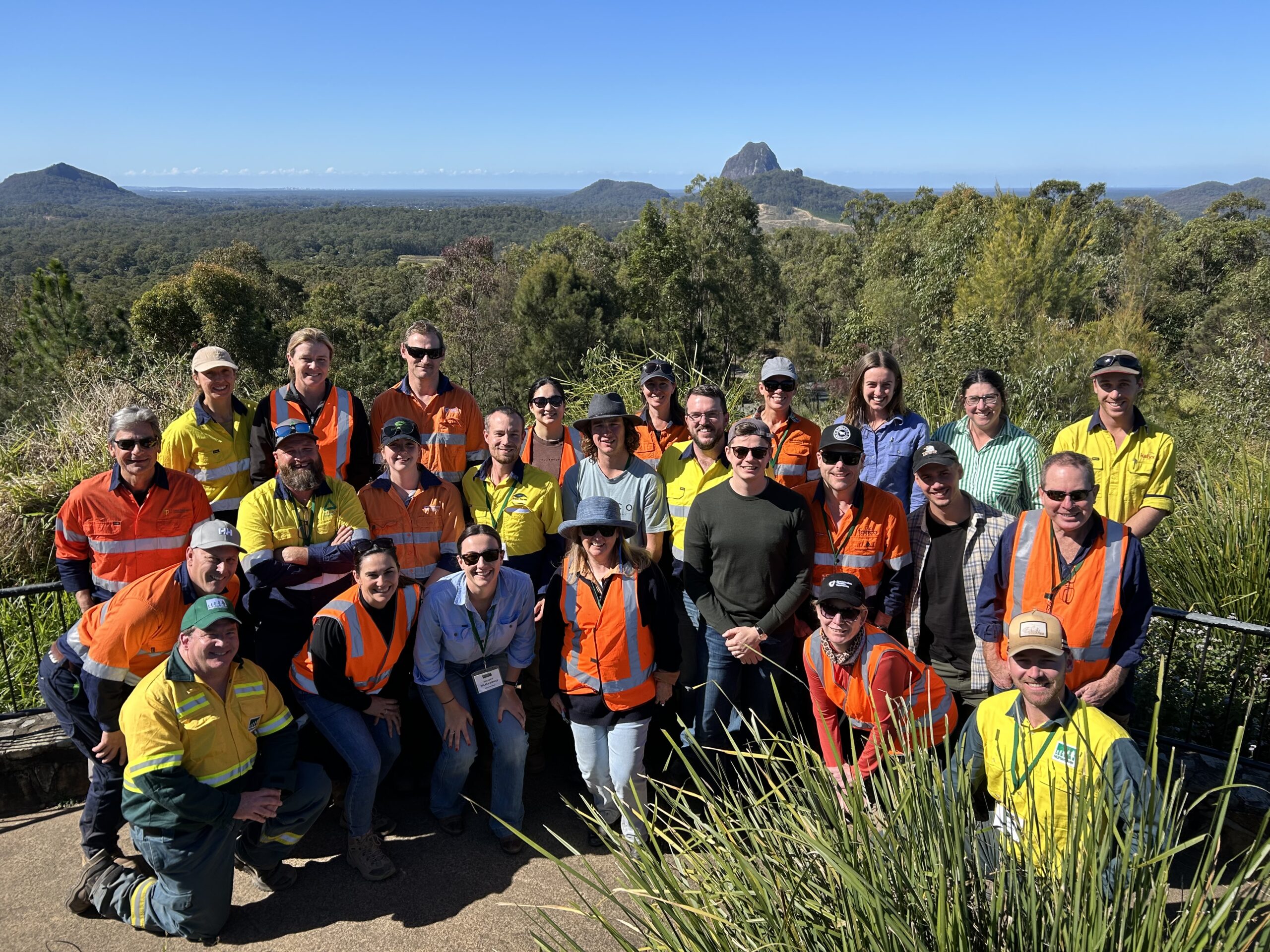 Suzette Weeding chair of The Gottstein Trust (back row second from left) with participants and the HQP hosts of the field trip, at the 2024 Understanding Forest Science course at The Glasshouse Mountains, Sunshine Coast Queensland.